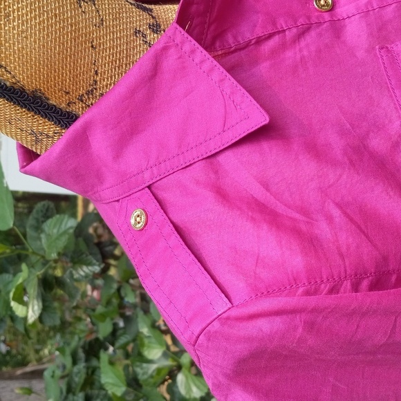 Tory Burch Brigitte Pink Purple Long Sleeve Roll Tab Button Up Blouse - Picture 5 of 14